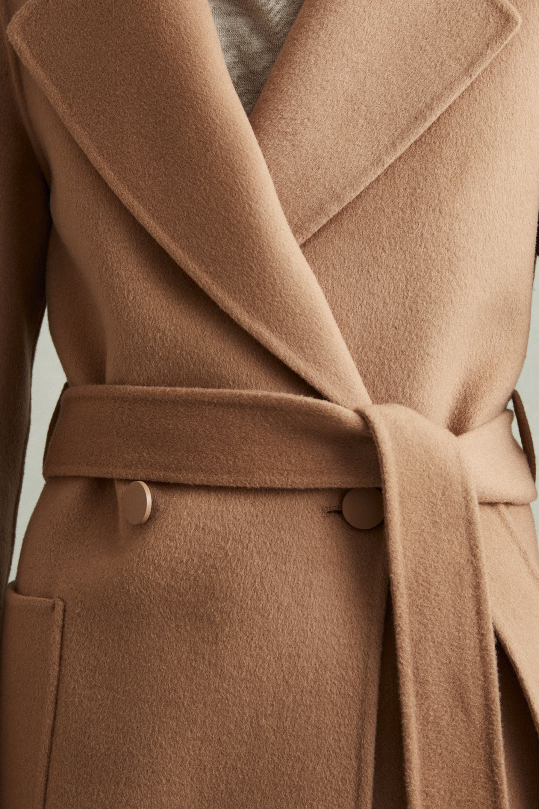 Buy Reiss Light Camel Lucia Petite Wool Blend Double Breasted Blindseam Coat from Next Luxembourg