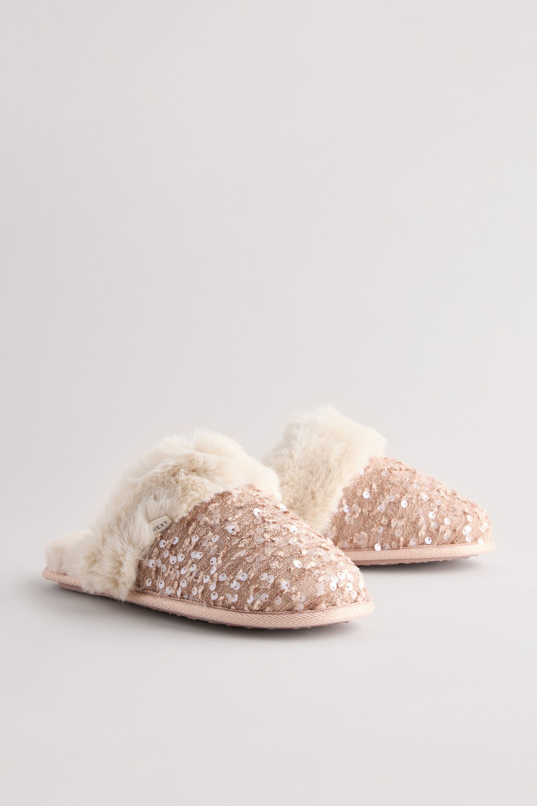 Buy Pink Sequin Faux Fur Mule Slippers from the Next UK online shop