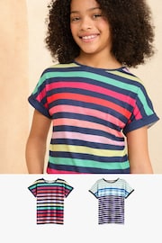 Love & Roses Blue Ombre/ Rainbow Stripe 2 Pack Crew Neck Jersey T-Shirt (5-16yrs) - Image 1 of 7