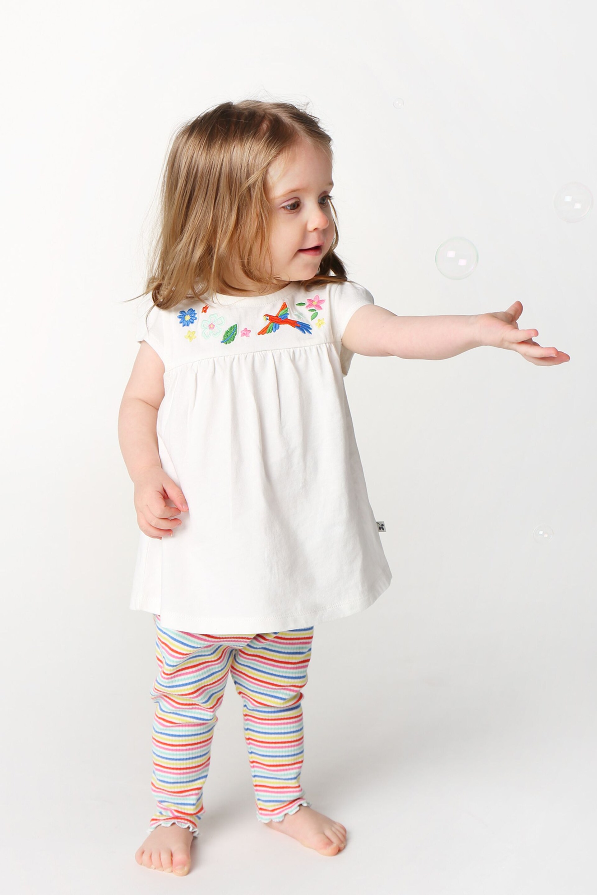 Frugi Floral Birds White Top And Leggings Outfit Set - Image 1 of 5