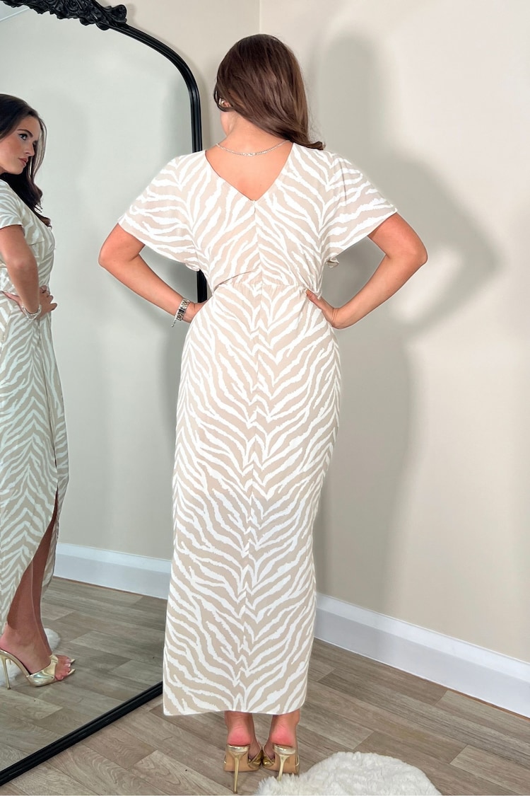 Girl In Mind Natural Preslee Zebra Print Midi Dress - Image 4 of 4