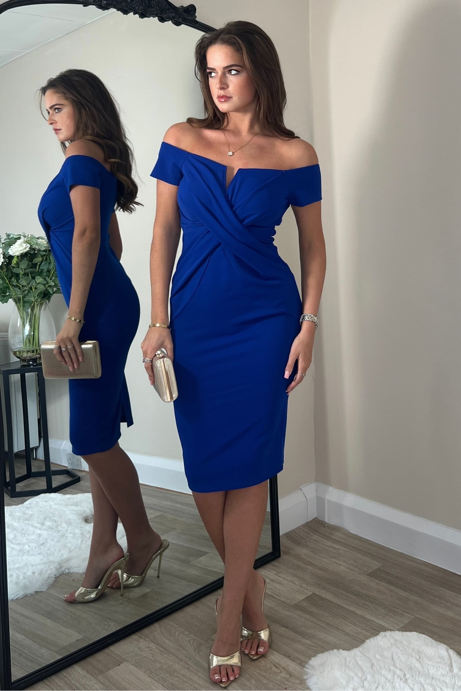 Girl In Mind Blue Halo Off The Shoulder Midi Dress - Image 1 of 4