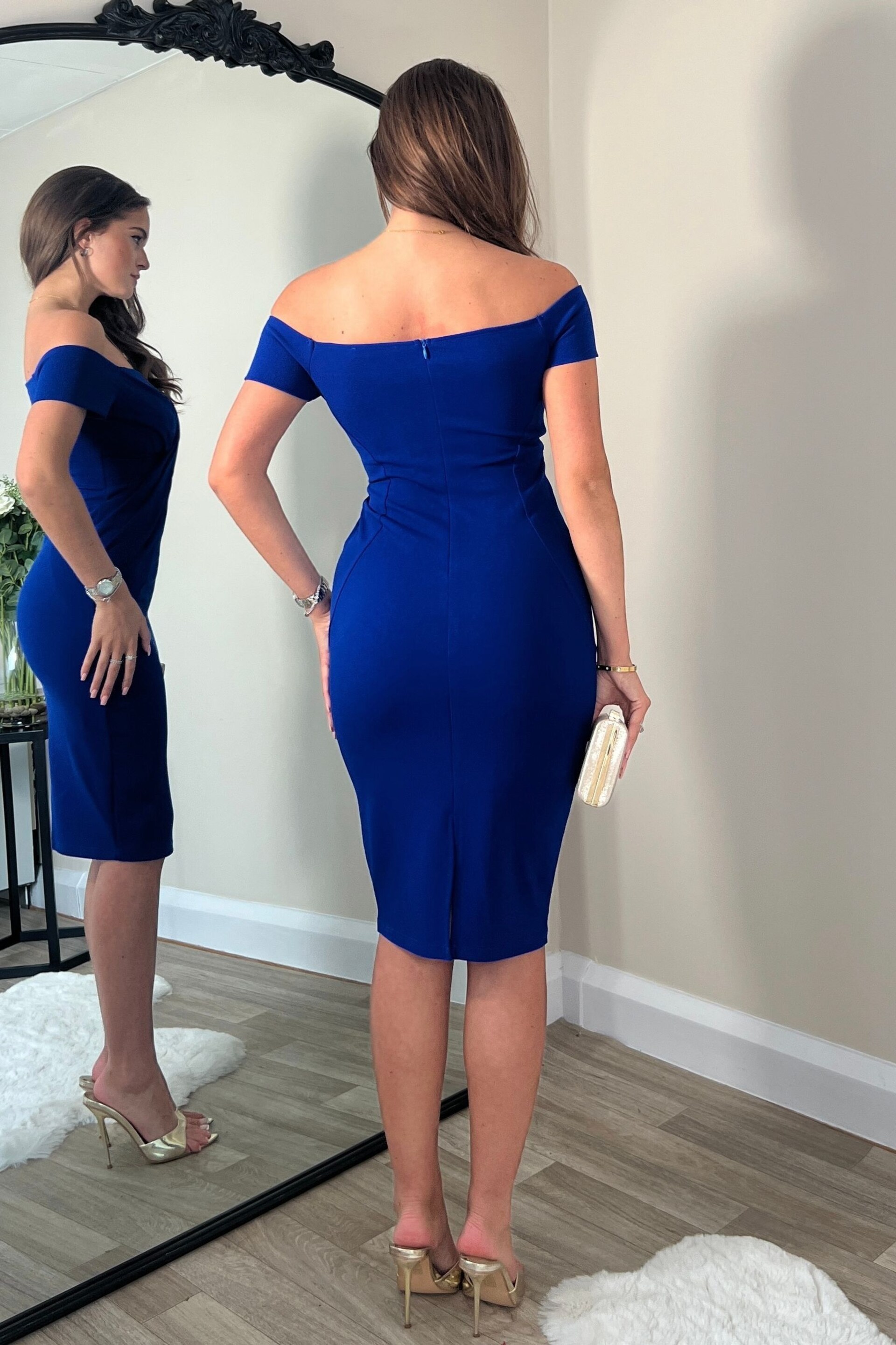 Girl In Mind Blue Halo Off The Shoulder Midi Dress - Image 3 of 4