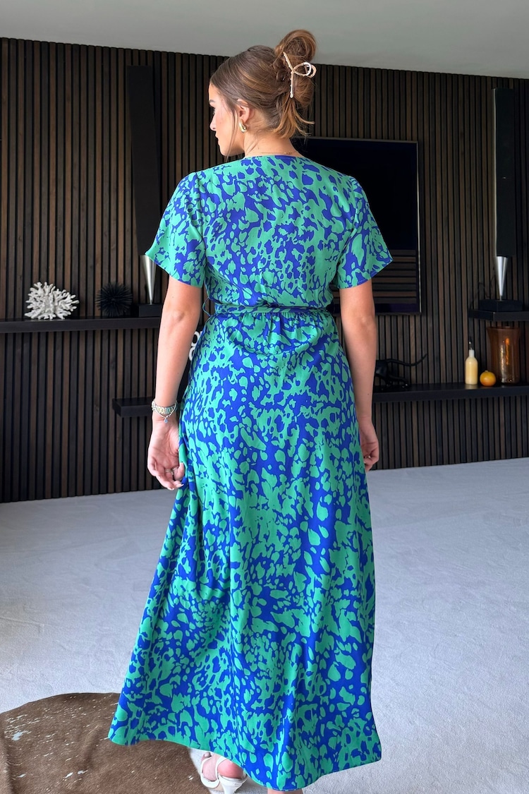 Girl In Mind Green Blue Animal Farren Wrap Maxi Dress - Image 2 of 4