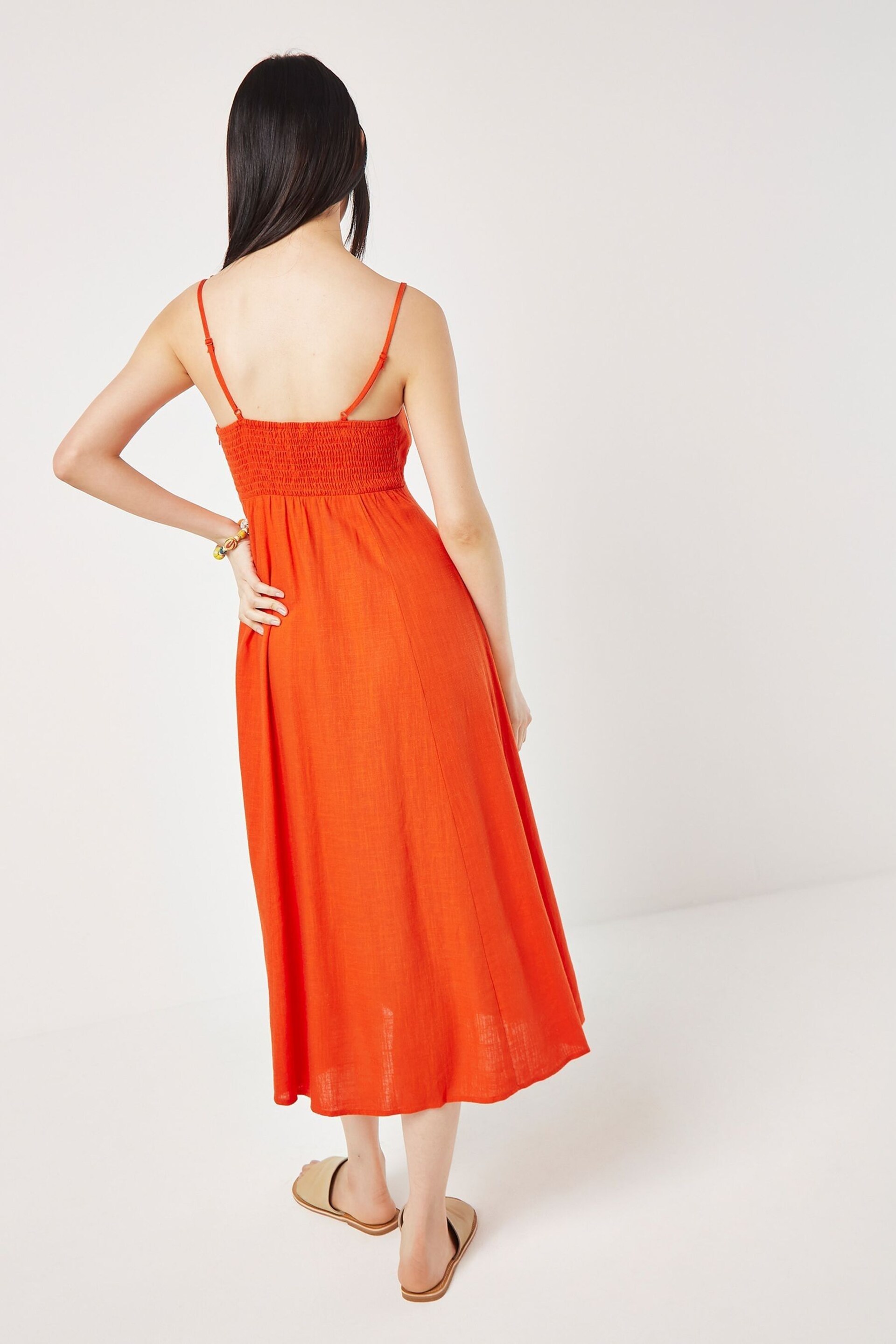 Apricot Orange Cami Linen Dress With Side Split - Image 2 of 3