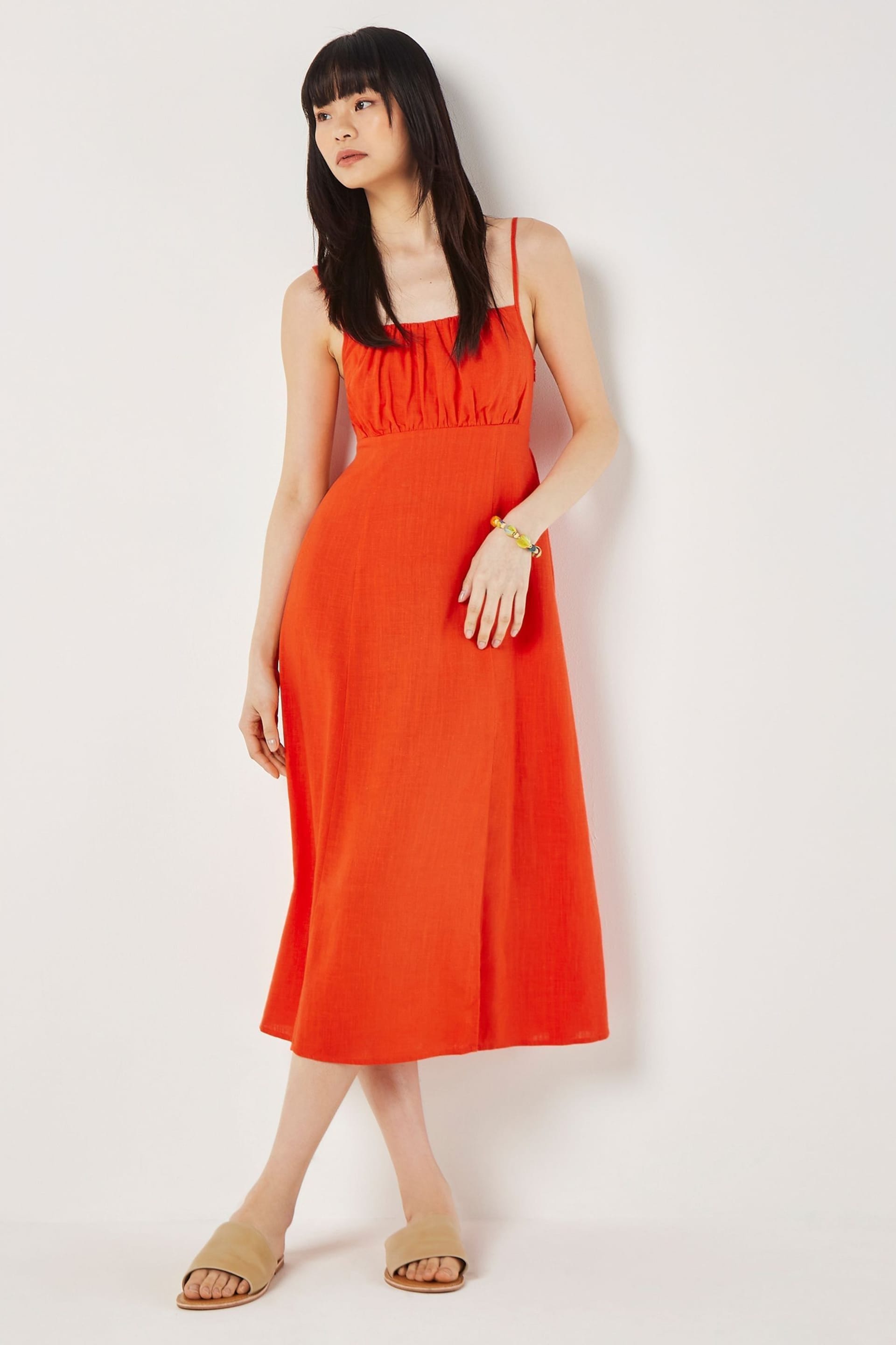 Apricot Orange Cami Linen Dress With Side Split - Image 3 of 3