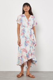 Apricot Green Watercolour Cloud Print Wrap Dress - Image 2 of 4