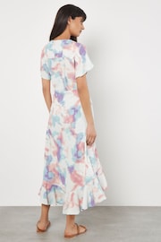 Apricot Green Watercolour Cloud Print Wrap Dress - Image 4 of 4