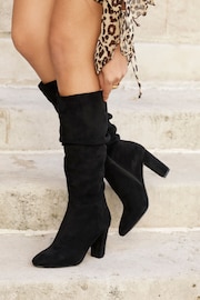 Linzi Black Aura High Leg Ruched Boots With Block Heel - Image 1 of 6