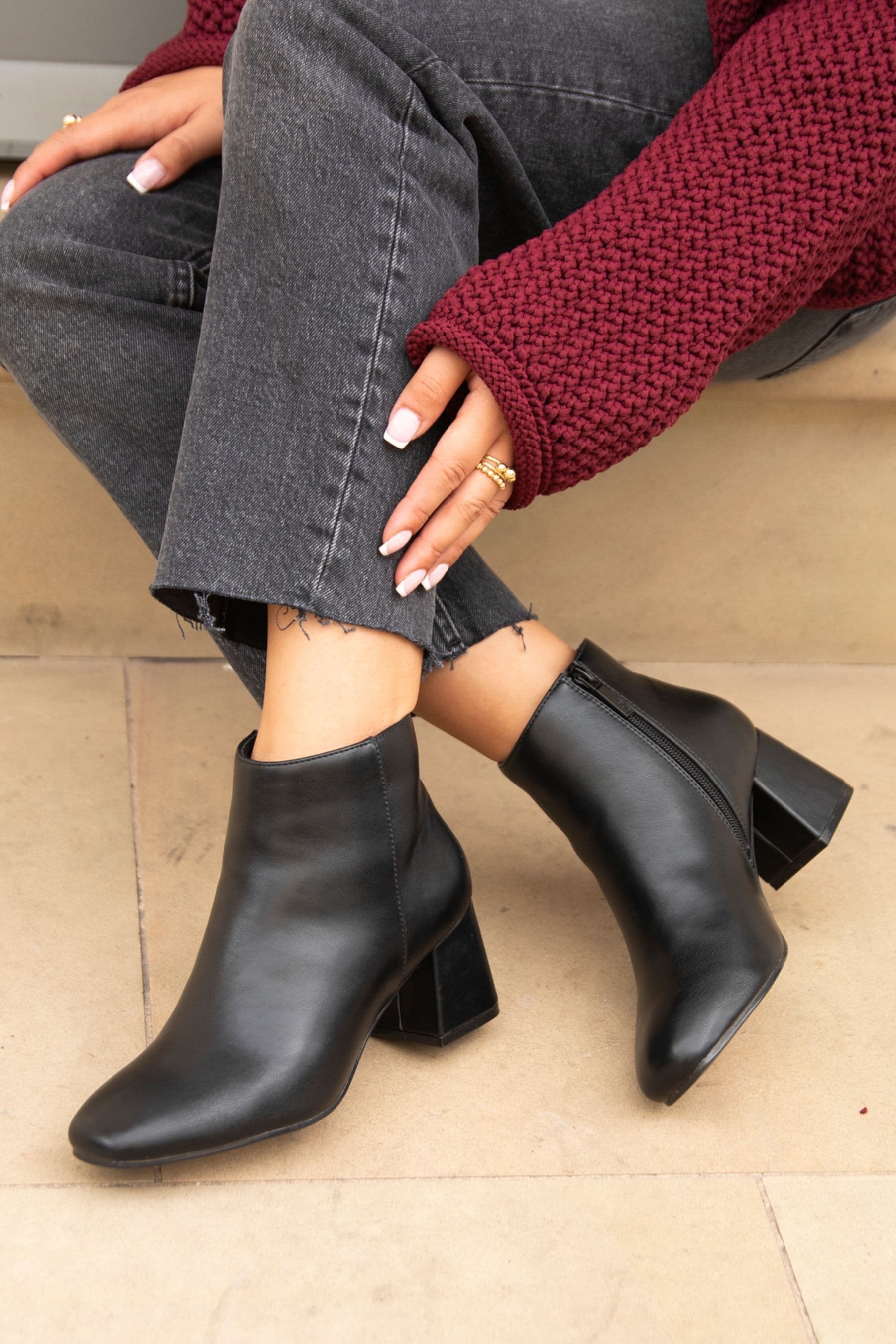 Buy Linzi Black Verse PU Block Heeled Ankle Boots from the Next UK online shop