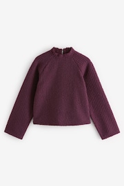 Burgundy Red Cosy Dropped Shoulder Velvet Bow Tie Back Crew Neck Jumper - Image 4 of 6