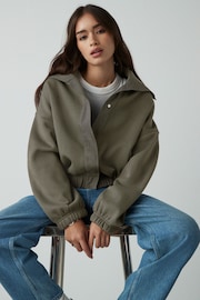 Olive Green Popper Front Elasticated Hem Tonal Jersey Sweat-shirt Jacket - Image 1 of 8