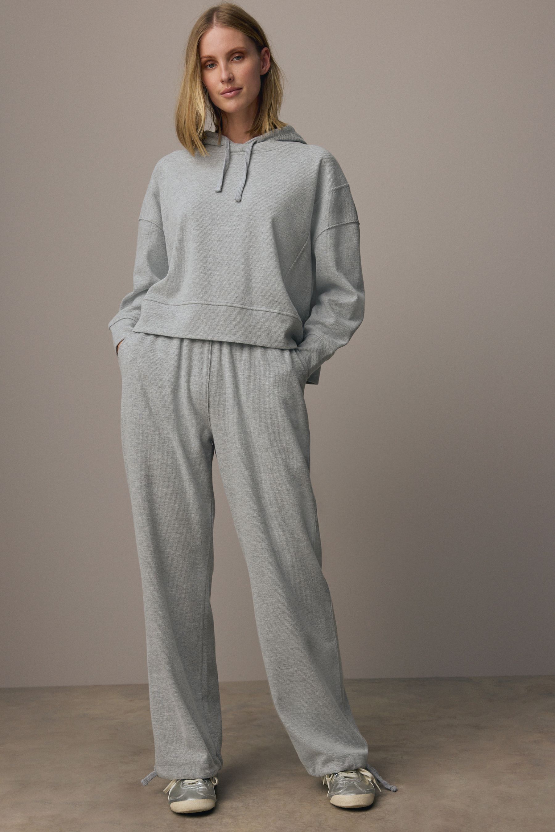 Buy Grey Marl Relaxed Fit Cosy Soft Touch Ribbed Stepped Hem Hoodie from Next Qatar