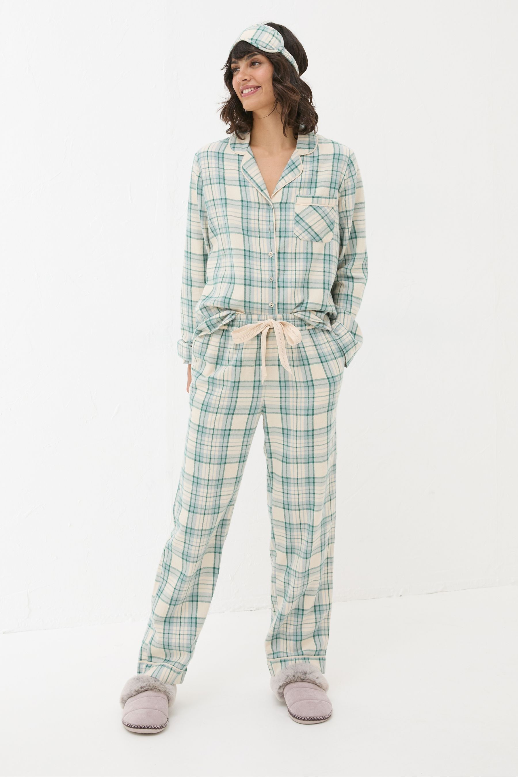 FatFace Green Pyjama Set Green Check