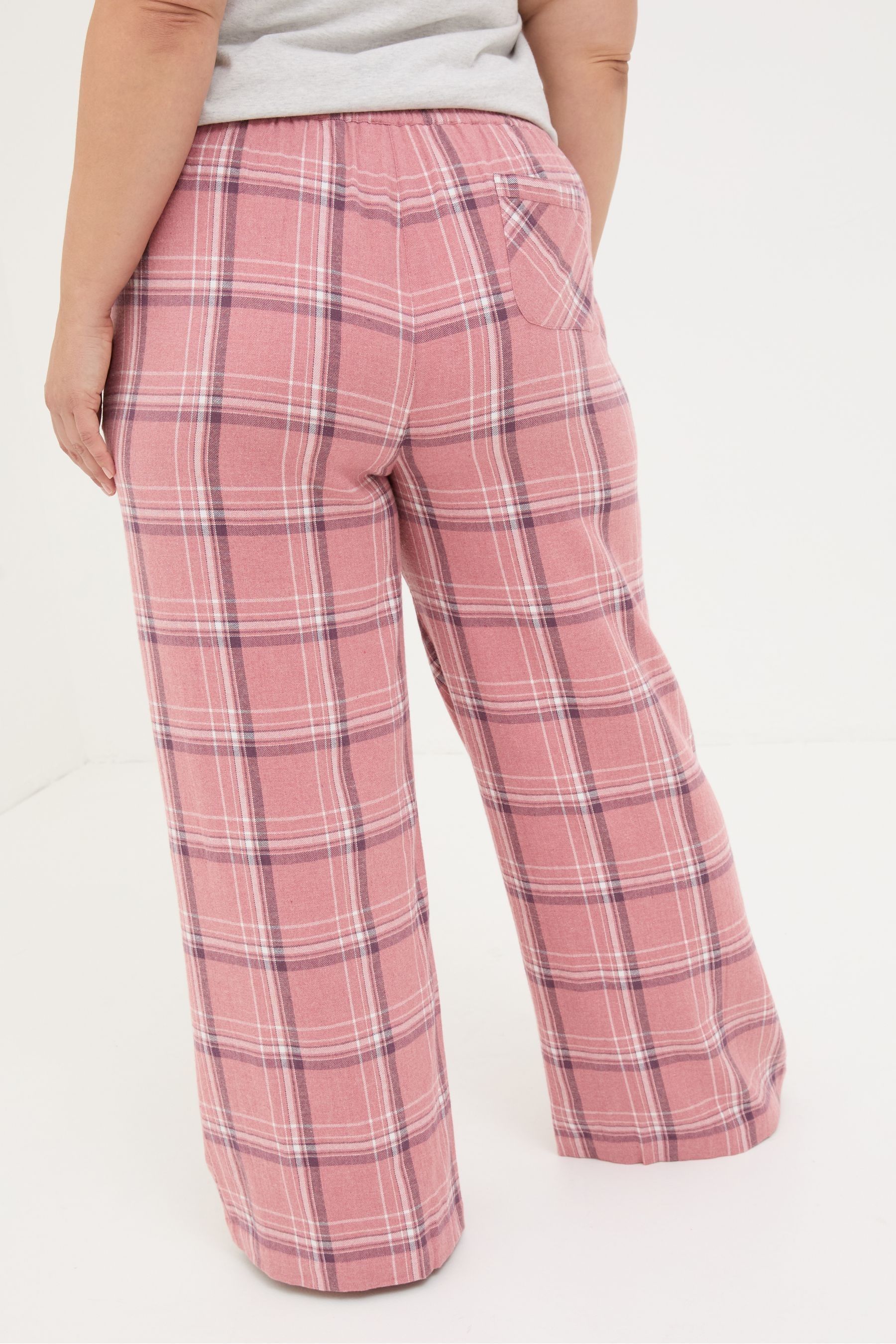 FatFace Lola Pink Check 100 Cotton Pyjama Bottoms