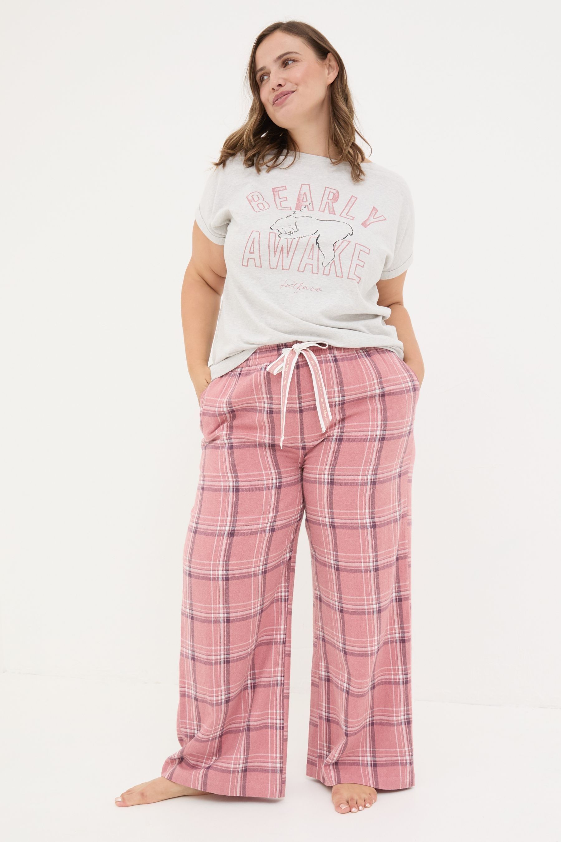FatFace Lola Pink Check 100 Cotton Pyjama Bottoms