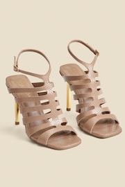 Sosandar Natural Leather Gladiator Square Toe Strap Sandals - Image 2 of 4