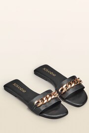 Sosandar Black Paradiso Chain Detail Flat Leather Mules Sandals - Image 1 of 3