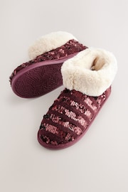 Burgundy Red Sequin Faux Fur Lined Boot Slippers - Image 5 of 8