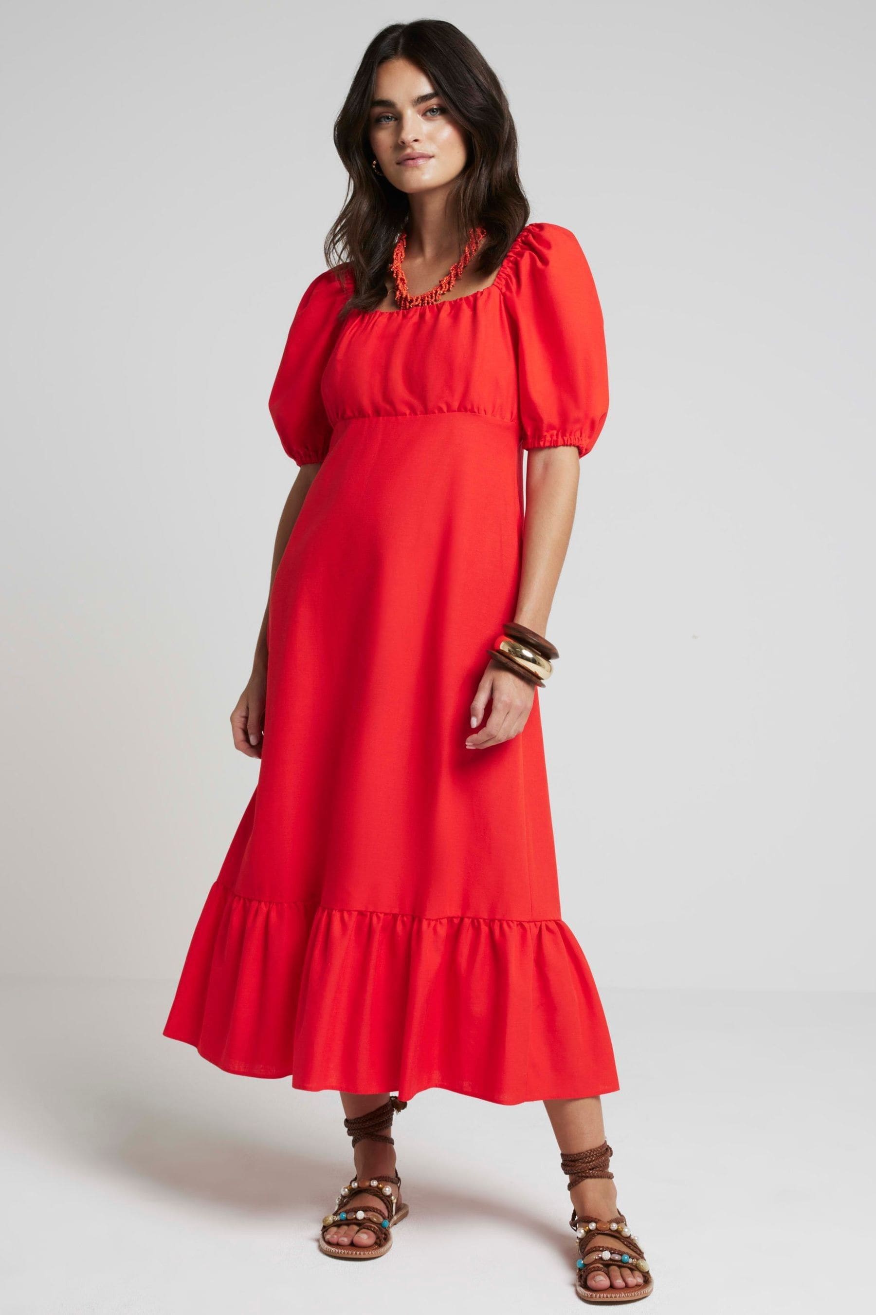 River Island Red Milkmaid Midi Dress With Linen 14 Womens