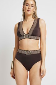 River Island Brown Elastic High Waisted Buckle Briefs - Image 1 of 5