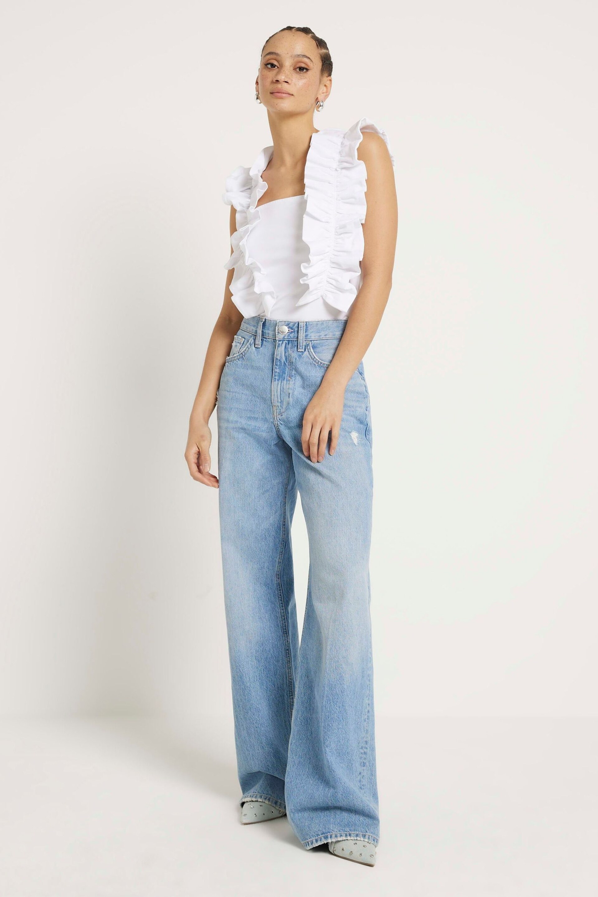 River Island White Frill Tank Top - Image 1 of 4