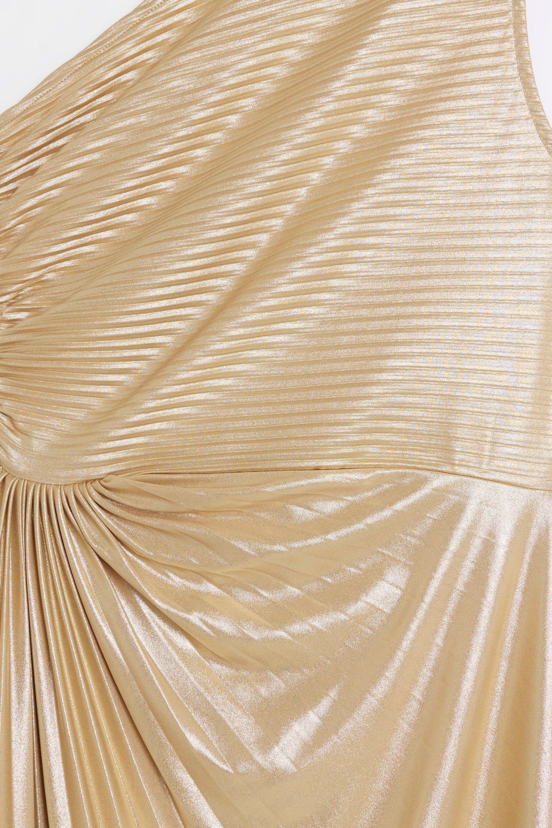 River Island Gold Asym Pleat Slit Midi Dress - Image 5 of 5