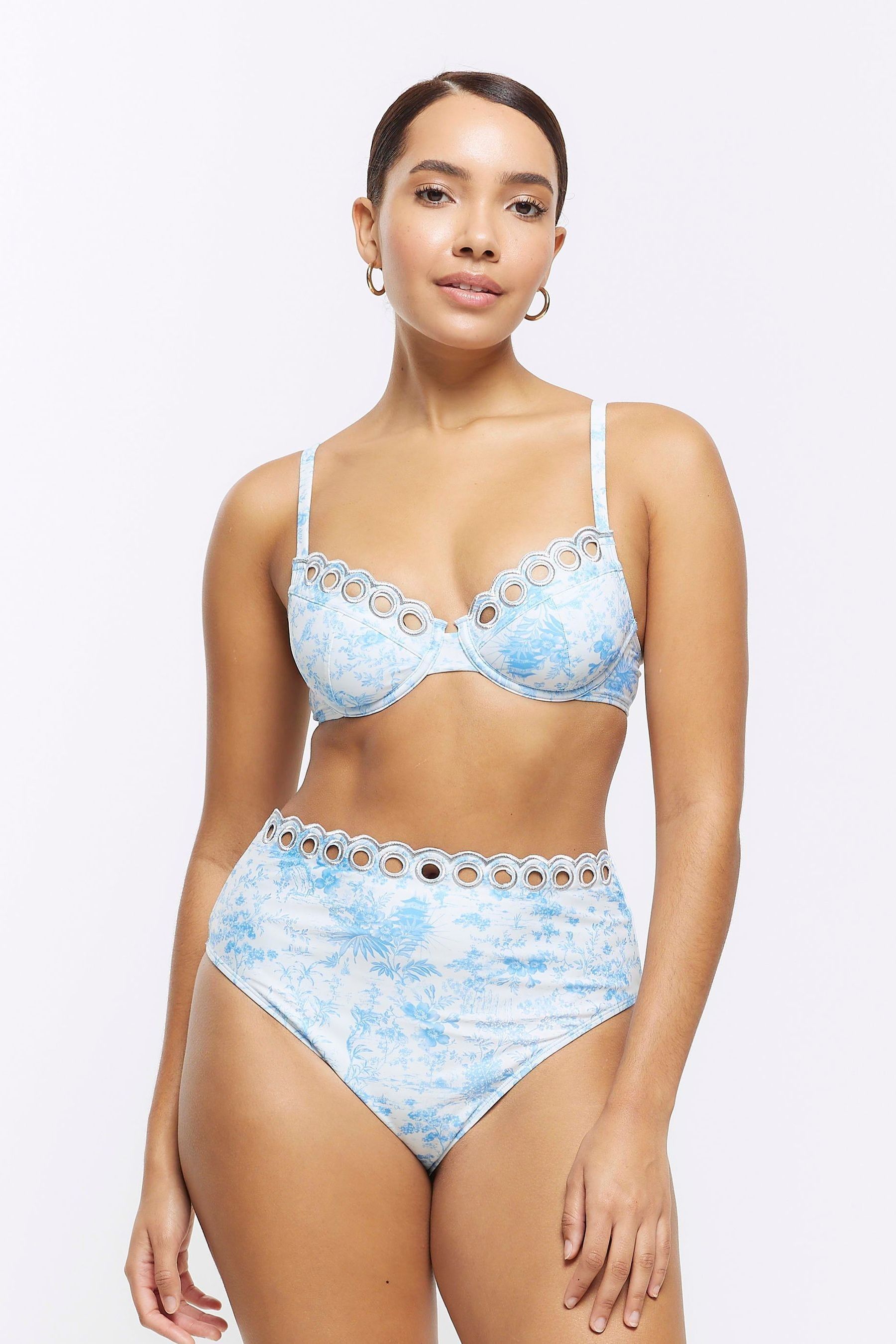 Buy River Island White Floral Scallop Balconette Bikini Top from the Next UK online shop