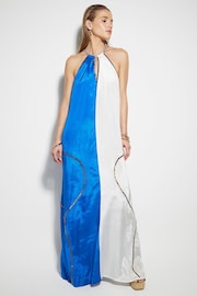 River Island Blue Colour Block Halter Neck Maxi Dress - Image 1 of 3