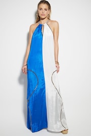 River Island Blue Colour Block Halter Neck Maxi Dress - Image 2 of 3