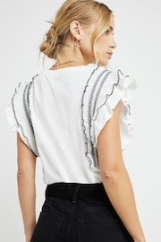 River Island Cream Frill Stitched Shoulder 100% Cotton Top - Image 3 of 4