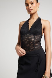 River Island Black Halter Lace Bodysuit - Image 1 of 3