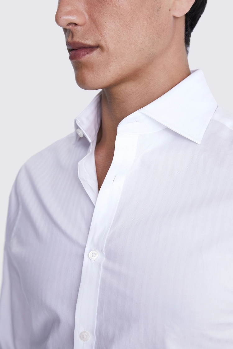 MOSS White Slim Self Stripe 100% Cotton Shirt - Image 2 of 3