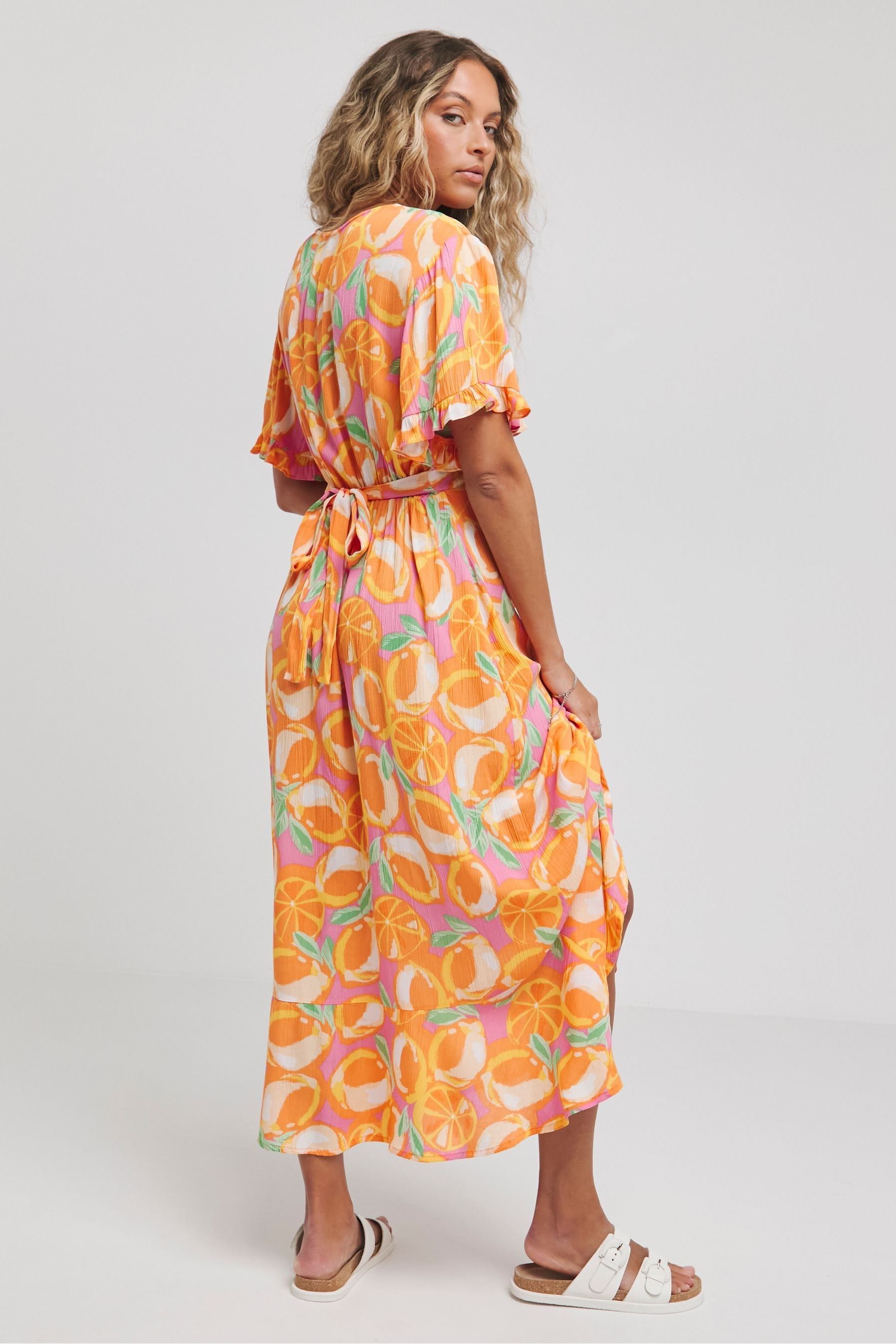 Simply Be Orange Crinkle Wrap Midi Dress