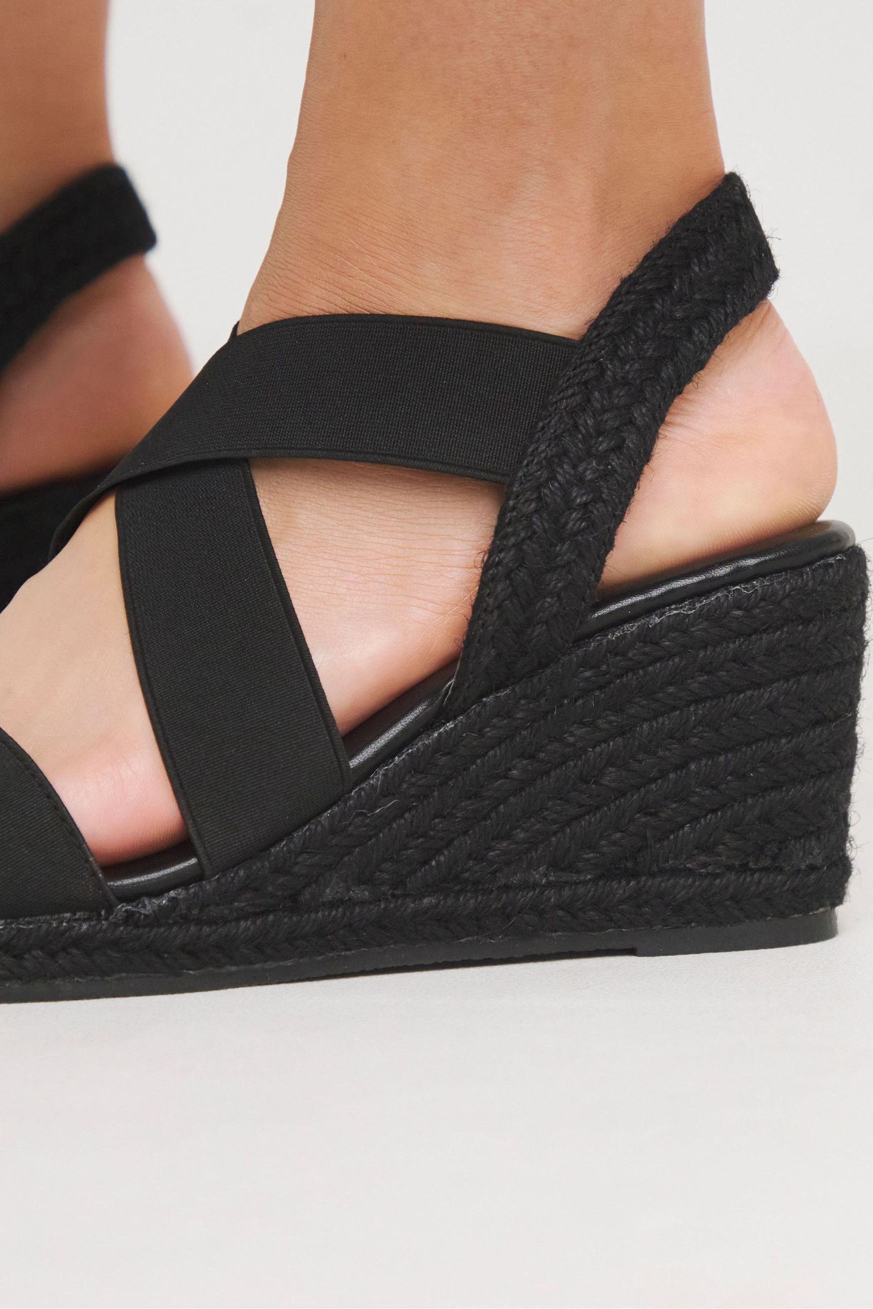 Buy Simply Be Black Elastic Crossover Espadrille Wedge Sandals In Extra Wide Fit from the Next UK online shop