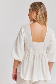 Simply Be Natural Embroidered Puff Sleeve V-Neck Smock Top - Image 2 of 4