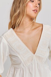Simply Be Natural Embroidered Puff Sleeve V-Neck Smock Top - Image 4 of 4
