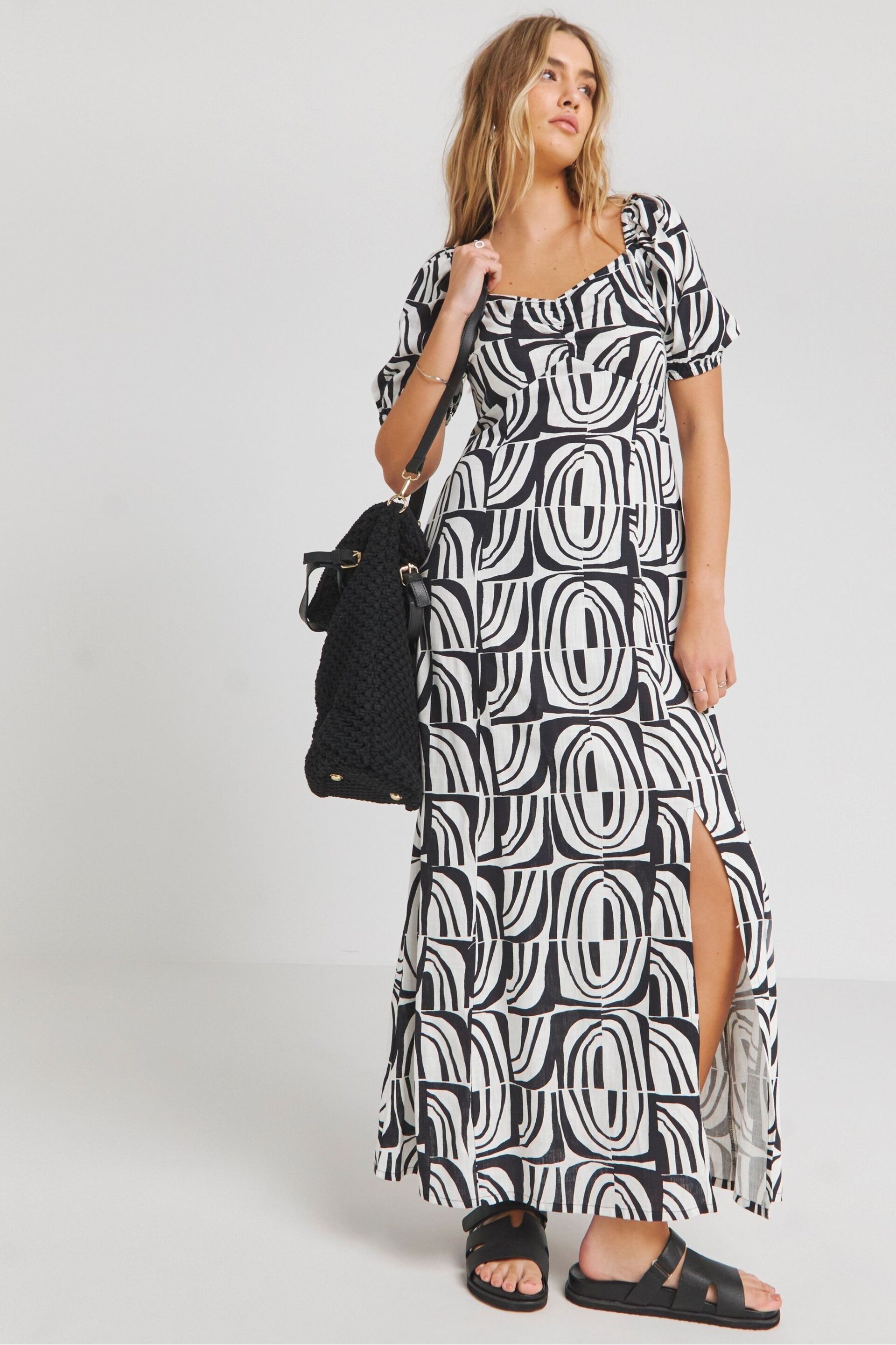 Simply Be Black Linen Ruched Front Midi Dress - Image 1 of 4