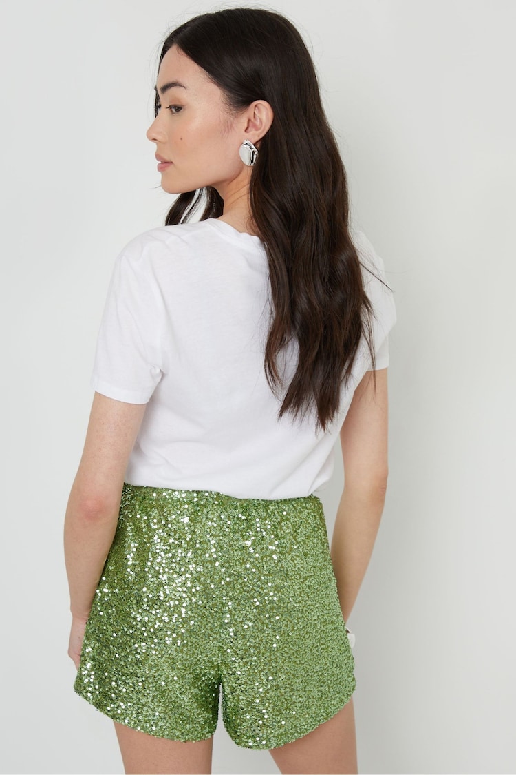 Threadbare Green Sequin Pull-On Shorts - Image 2 of 5