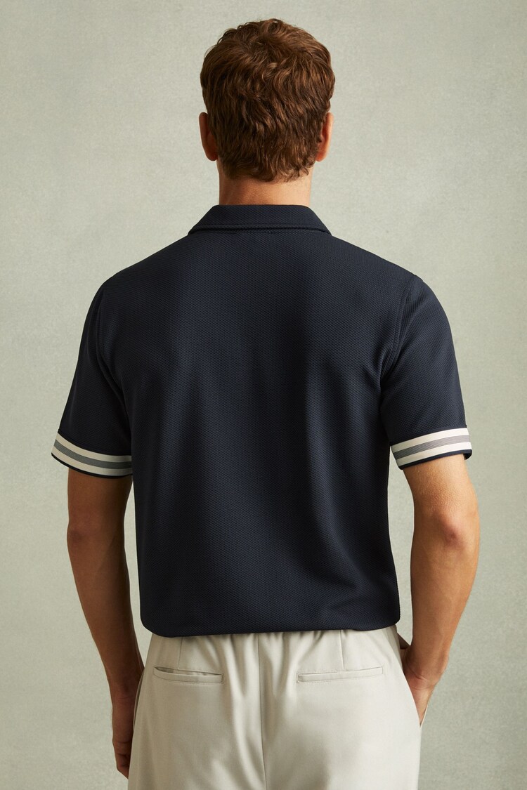 Reiss Navy Bristol Textured Contrast Trim Half-Zip Polo Shirt - Image 4 of 6