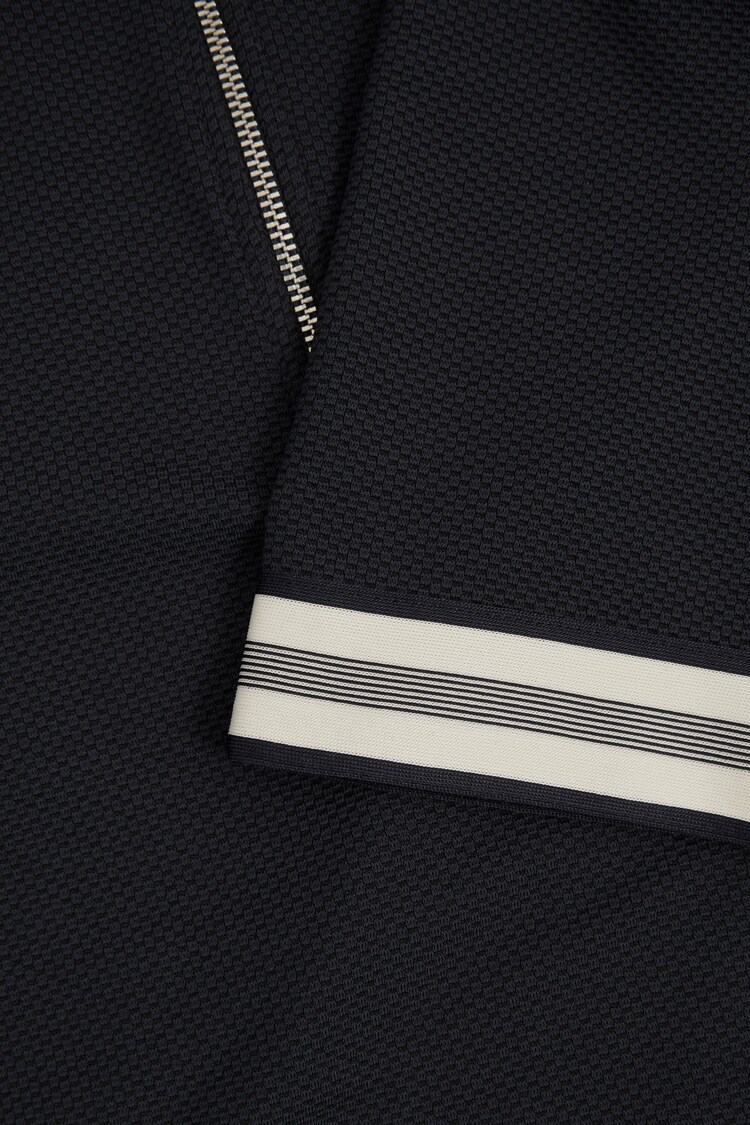 Reiss Navy Bristol Textured Contrast Trim Half-Zip Polo Shirt - Image 6 of 6