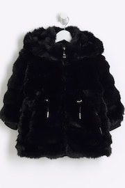 River Island Black Girls Bobble Faux Fur Coat - Image 1 of 4