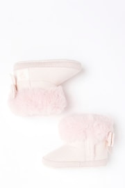 River Island Pink Baby Girls Bow Suedette 100% Cotton Boots - Image 2 of 4