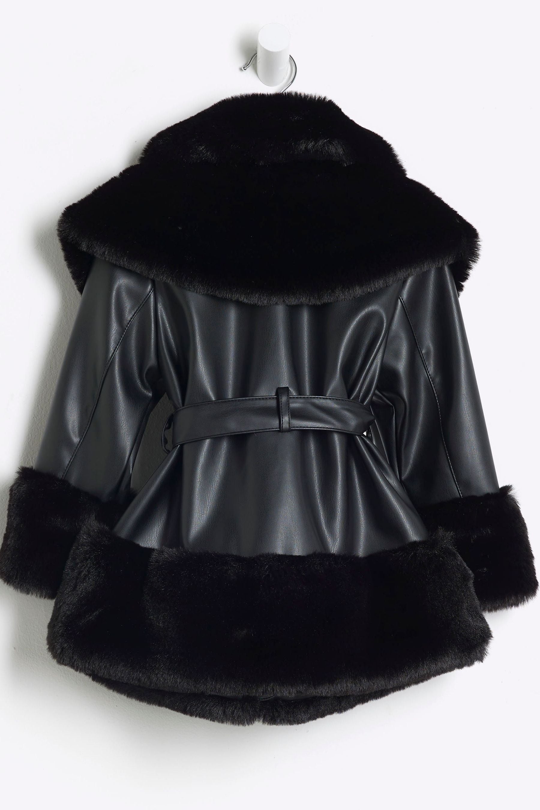 Buy River Island Black Girls Faux Fur Leather BOWS Wrap Coat from Next Luxembourg
