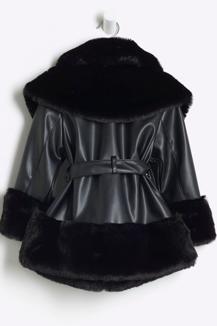 River Island Girls Faux Fur Leather Wrap Coat - 圖片 2，共 4