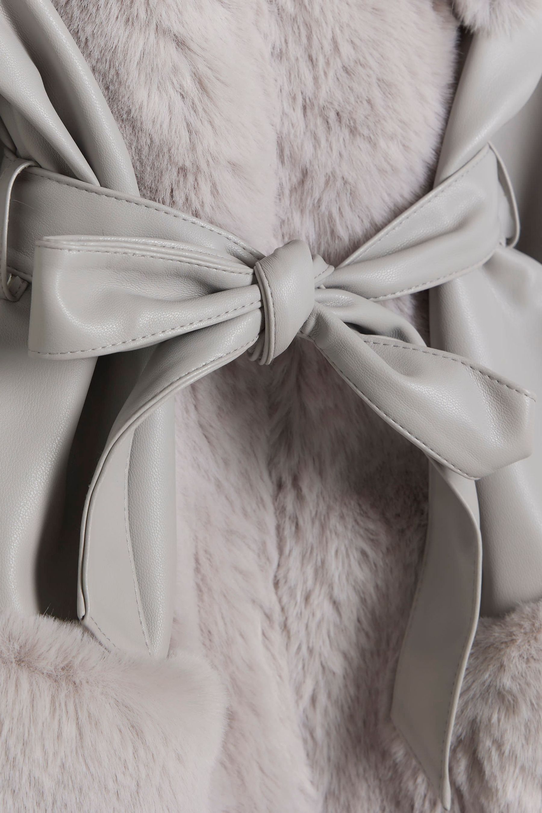 Buy River Island Grey Girls Faux Fur Leather BOWS Wrap Coat from the Next UK online shop