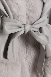 River Island Grey Girls Faux Fur Leather BOWS  Wrap Coat - Image 3 of 4