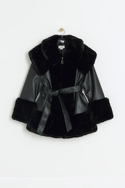 River Island Black Girls Faux Fur Leather Wrap Coat - Image 1 of 3