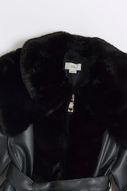 River Island Black Girls Faux Fur Leather Wrap Coat - Image 3 of 3