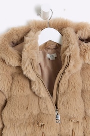 River Island Brown Girls Toffee Bobble Faux Fur Coat - Image 4 of 4